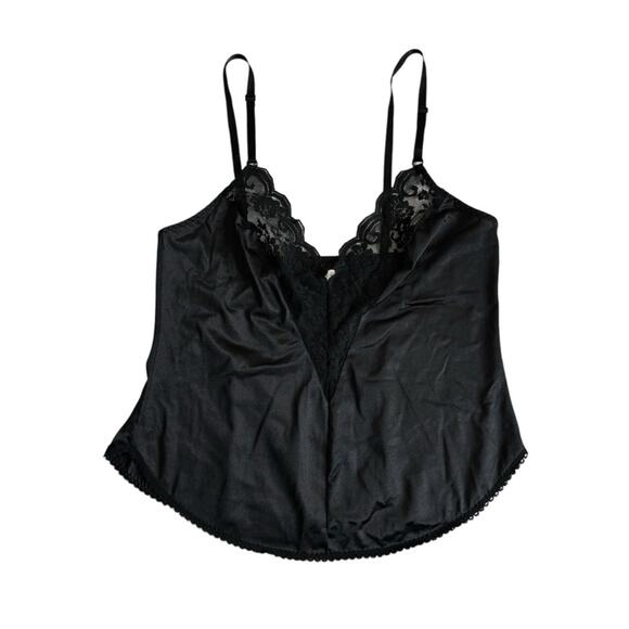 Chantilly Maidenform Vintage Satin Lace Trim Tank Top Black Women’s Size 34 - Picture 1 of 7